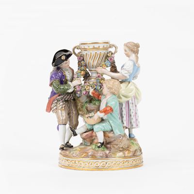 Gruppo Scultoreo in Porcellana Policroma Raffigurante Scena Campestre, Manifattura Meissen, Secol...