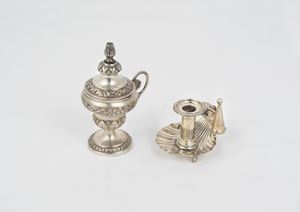  - Silver candle holder and wick, 19th century