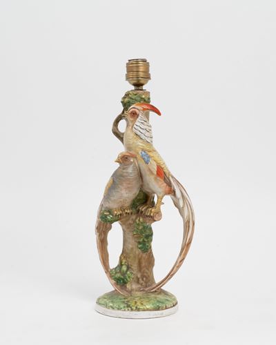 Lampada in Ceramica Policroma Raffigurante Pappagalli, Secolo XX