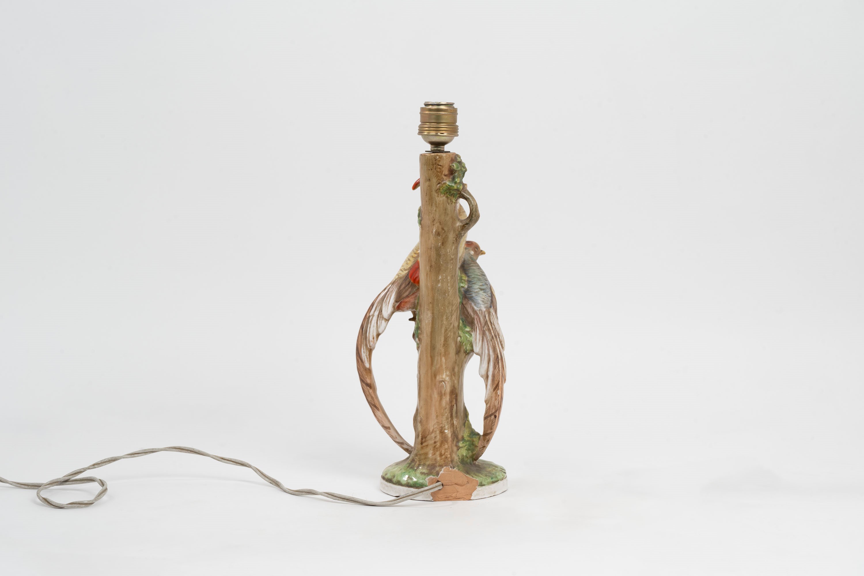 Ugo Zaccagnini - Lampada in Ceramica Policroma Raffigurante Pappagalli, Secolo XX
