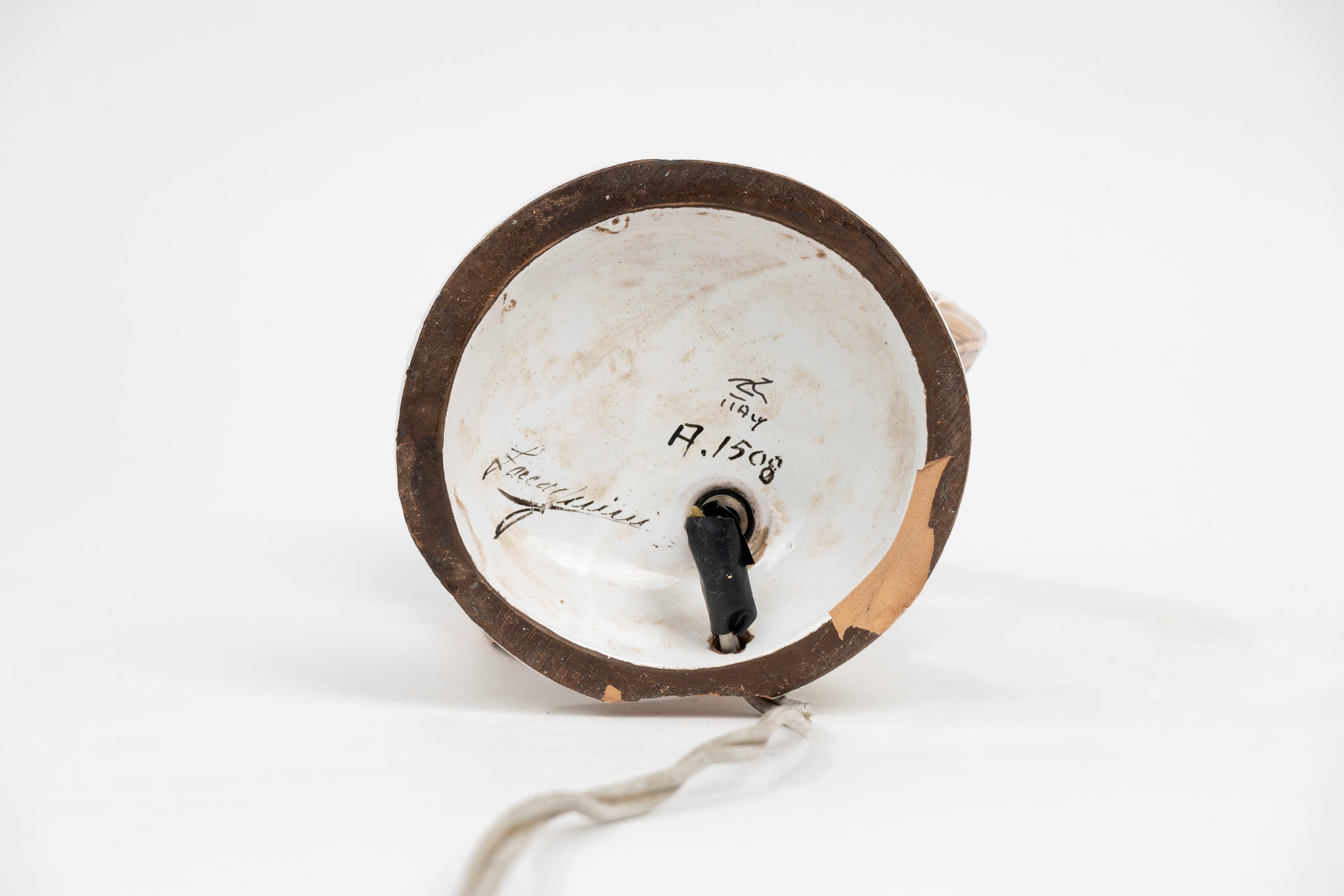 Ugo Zaccagnini - Lampada in Ceramica Policroma Raffigurante Pappagalli, Secolo XX