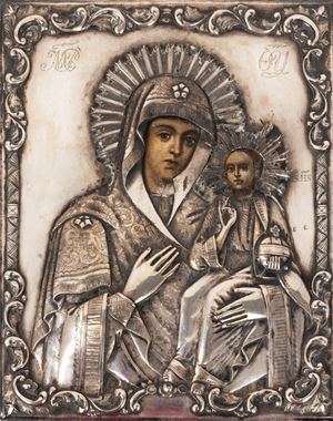  - Icon with silver riza depicting Madonna and Child, Austria 19th century