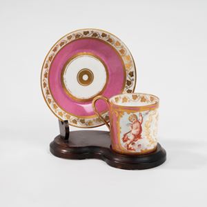 Polychrome porcelain cup with saucer, Sevres manufacture, 19th century