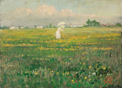 L'ombrellino bianco, olio su compensato