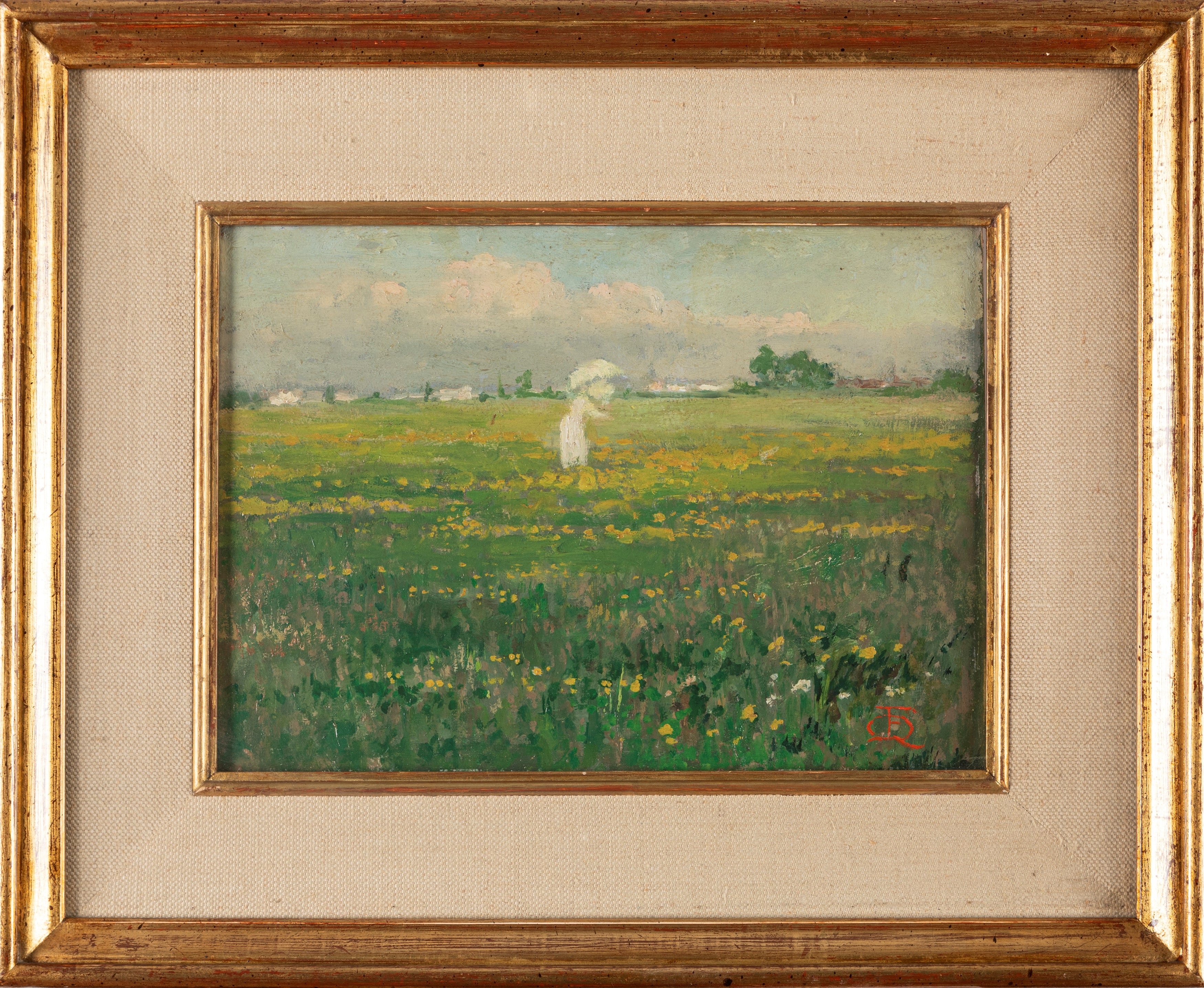 Emilio Quadrelli - L'ombrellino bianco, olio su compensato
