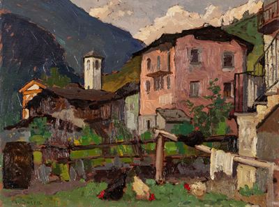 Chiesa, olio su compensato