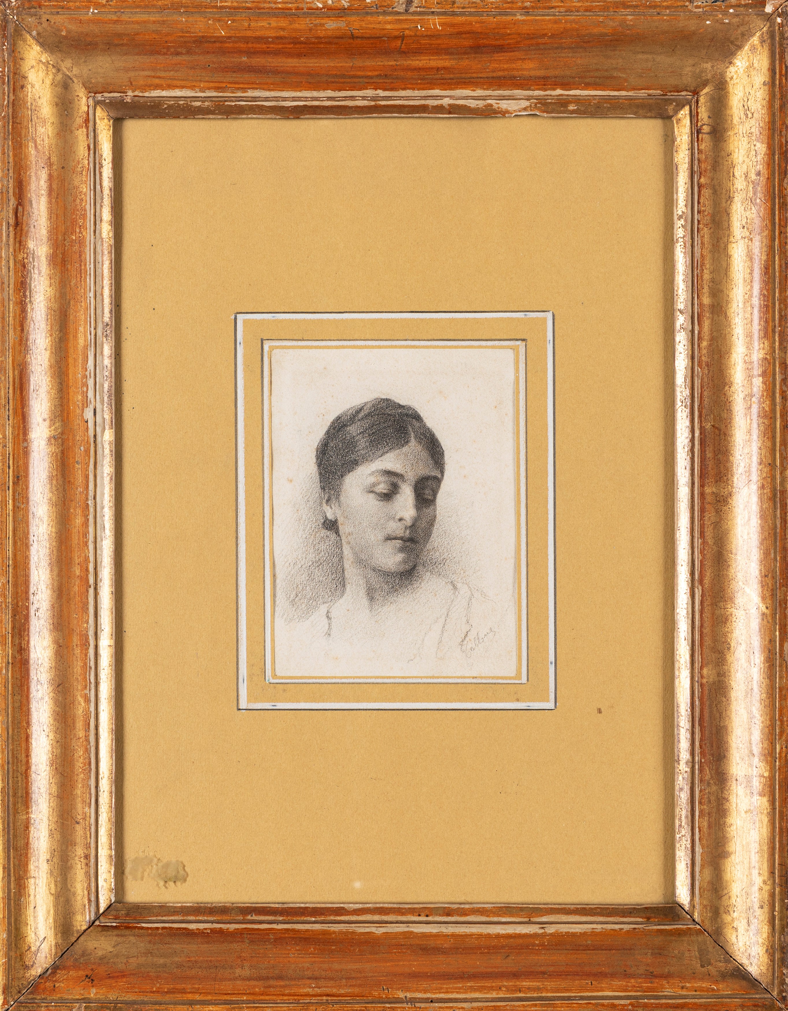 Cesare Tallone - Ritratto di giovane donna, carboncino su carta