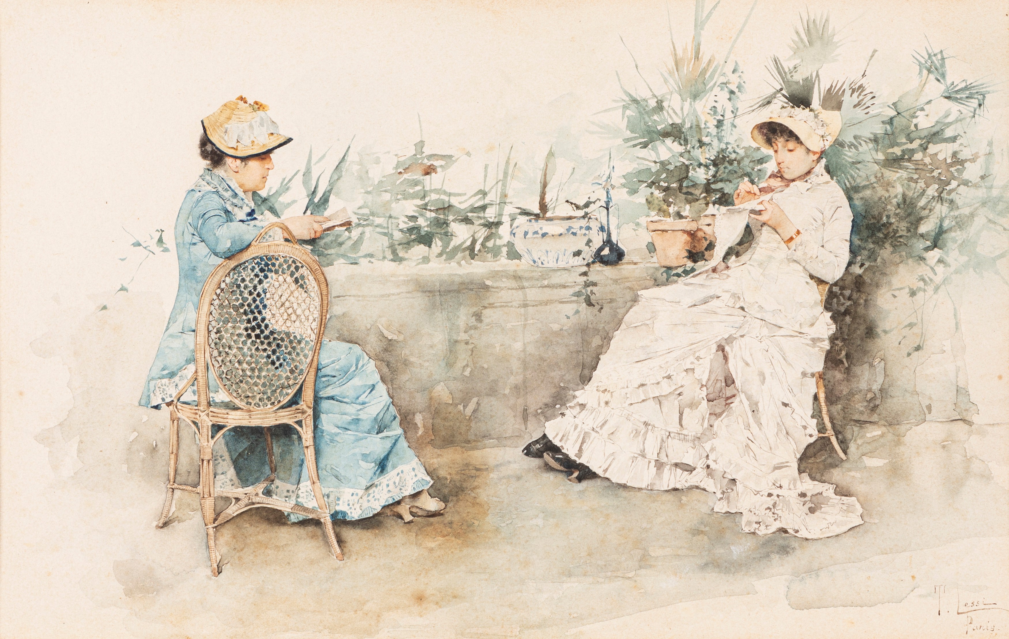 Tito Lessi - Parigi, due donne in giardino | Importanti Dipinti e ...