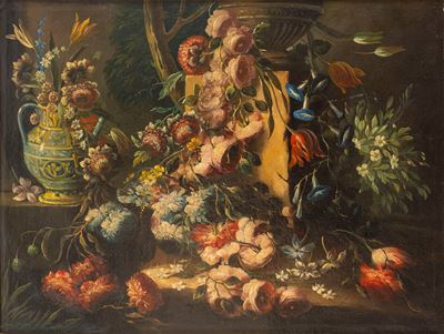 Autore anonimo, Trionfo di fiori, olio su tela
