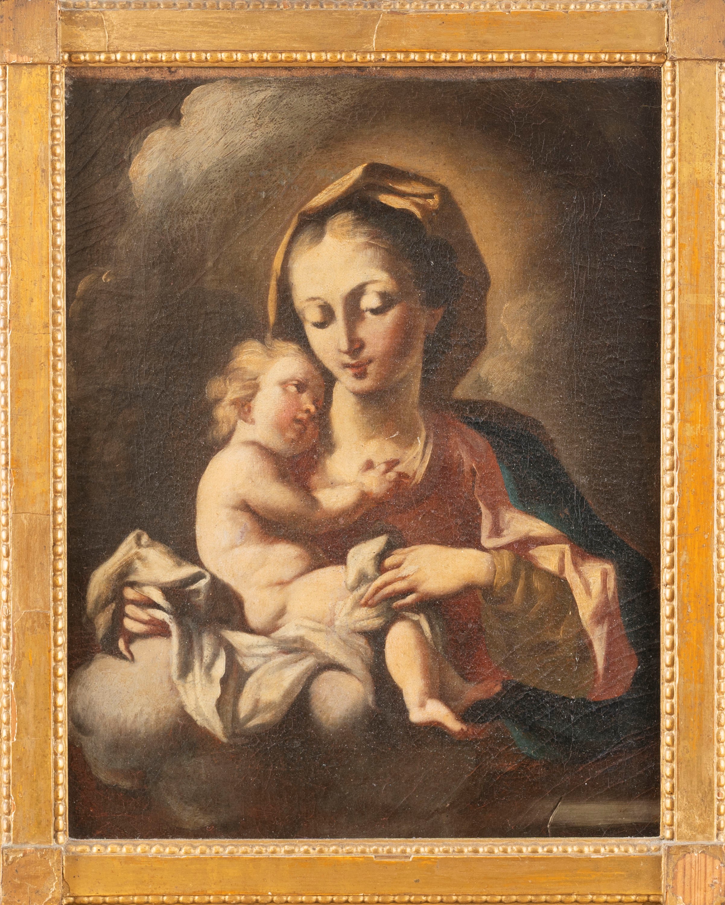 Scuola Napoletana, Secolo XVIII - Madonna con Bambino, olio su tela