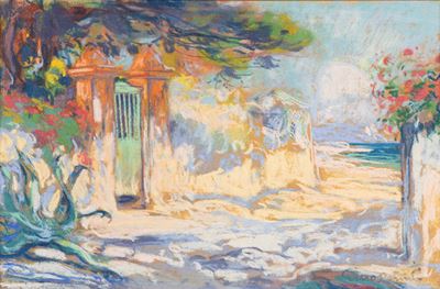 Paesaggio toscano, pastelli colorati su cartone