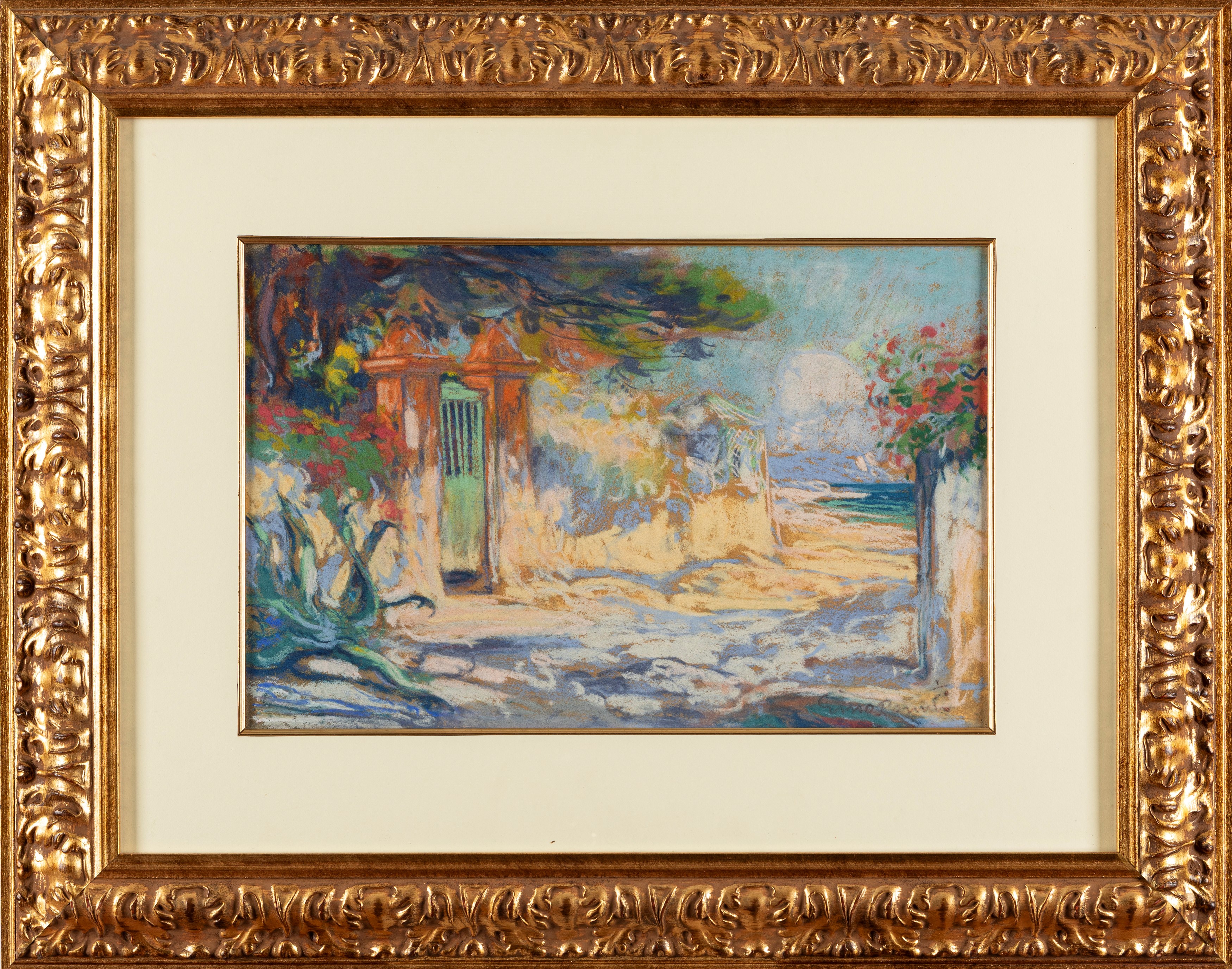 Gino Romiti - Paesaggio toscano, pastelli colorati su cartone