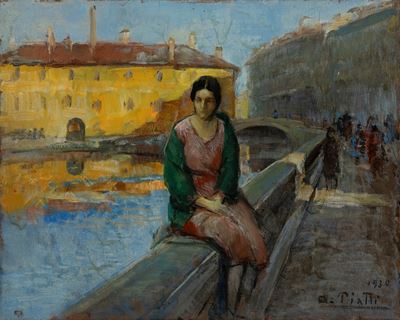 Milano, Naviglio a San Marco, olio su compensato