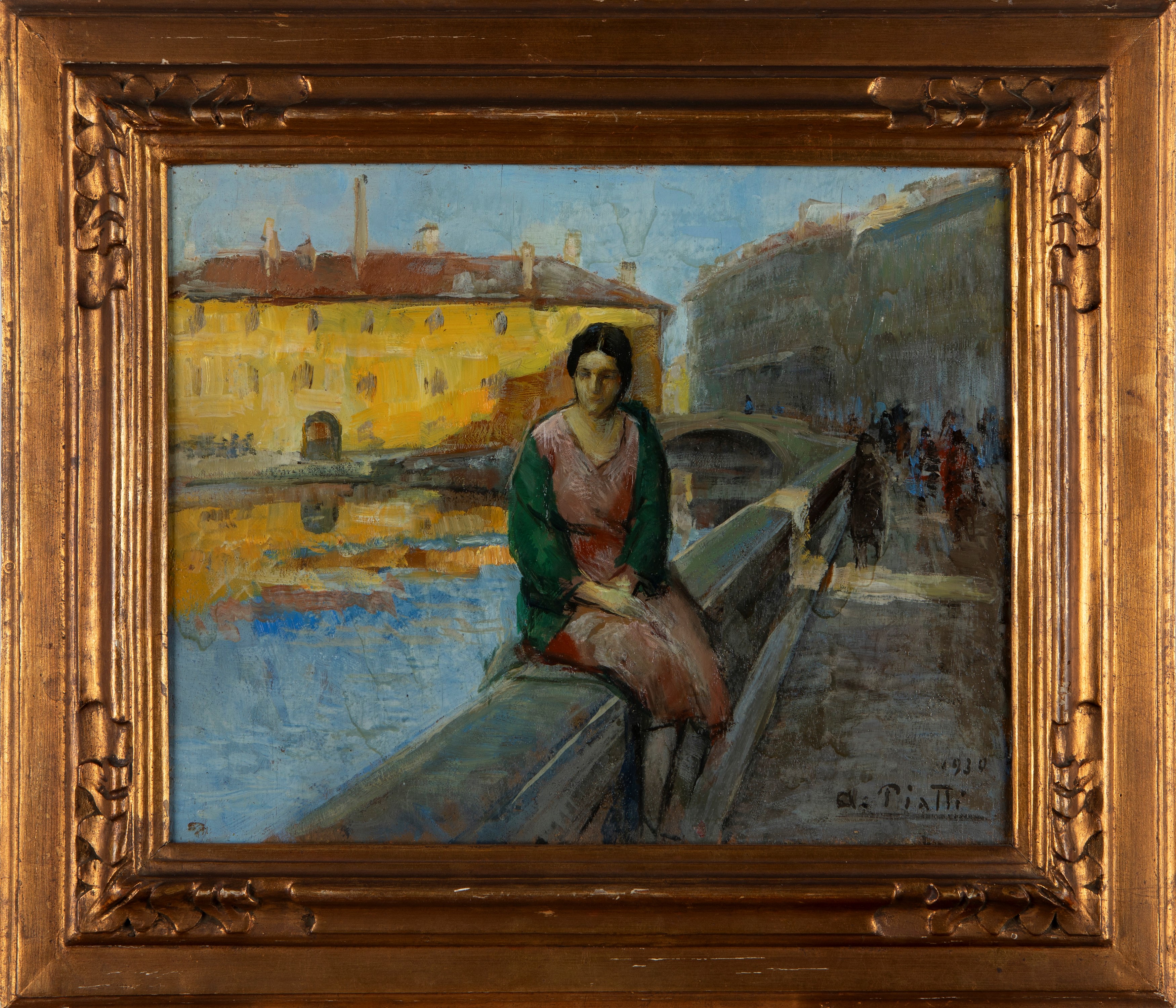 Antonio Piatti - Milano, Naviglio a San Marco, olio su compensato