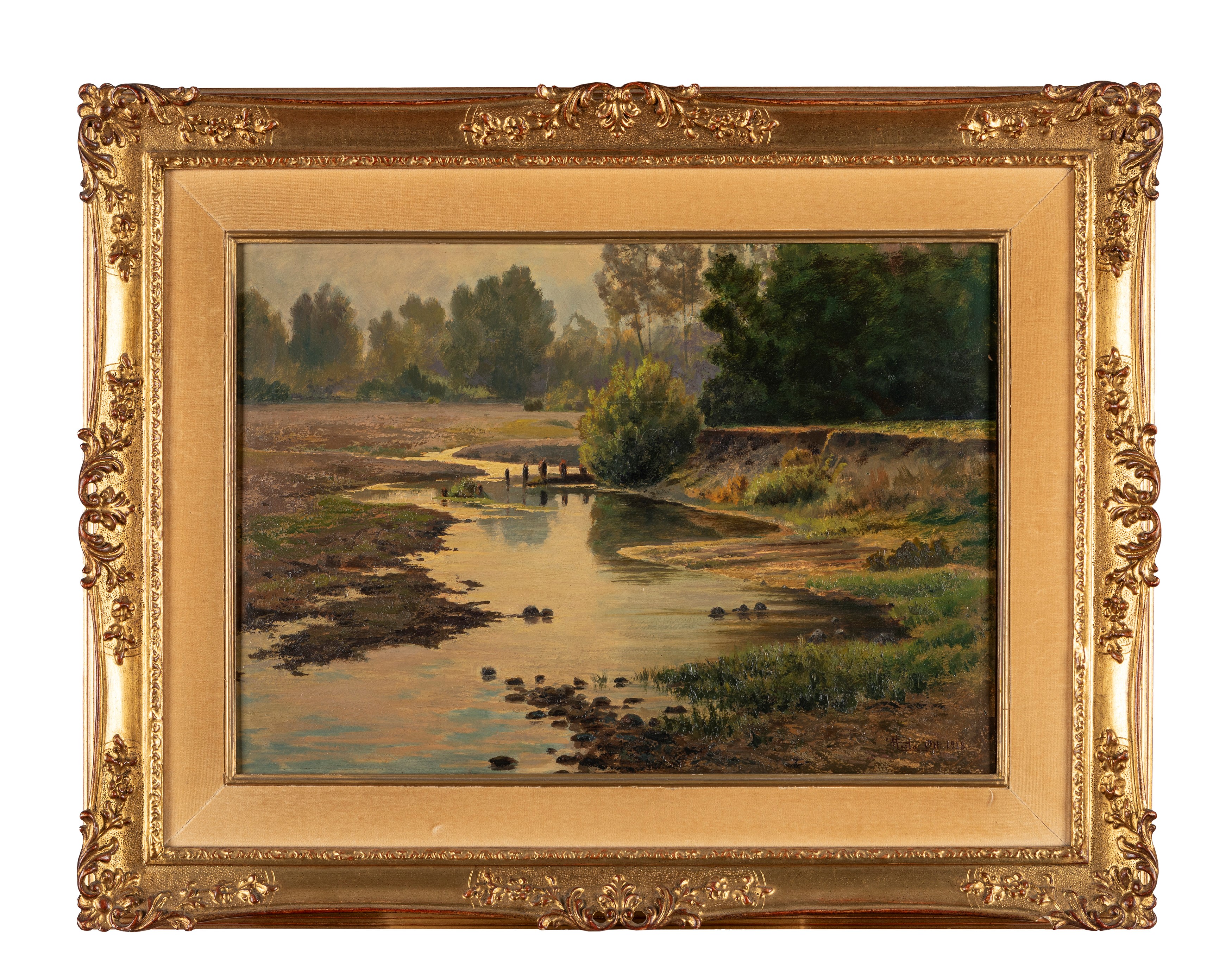 Camillo Merlo - Il fiume, olio su cartone