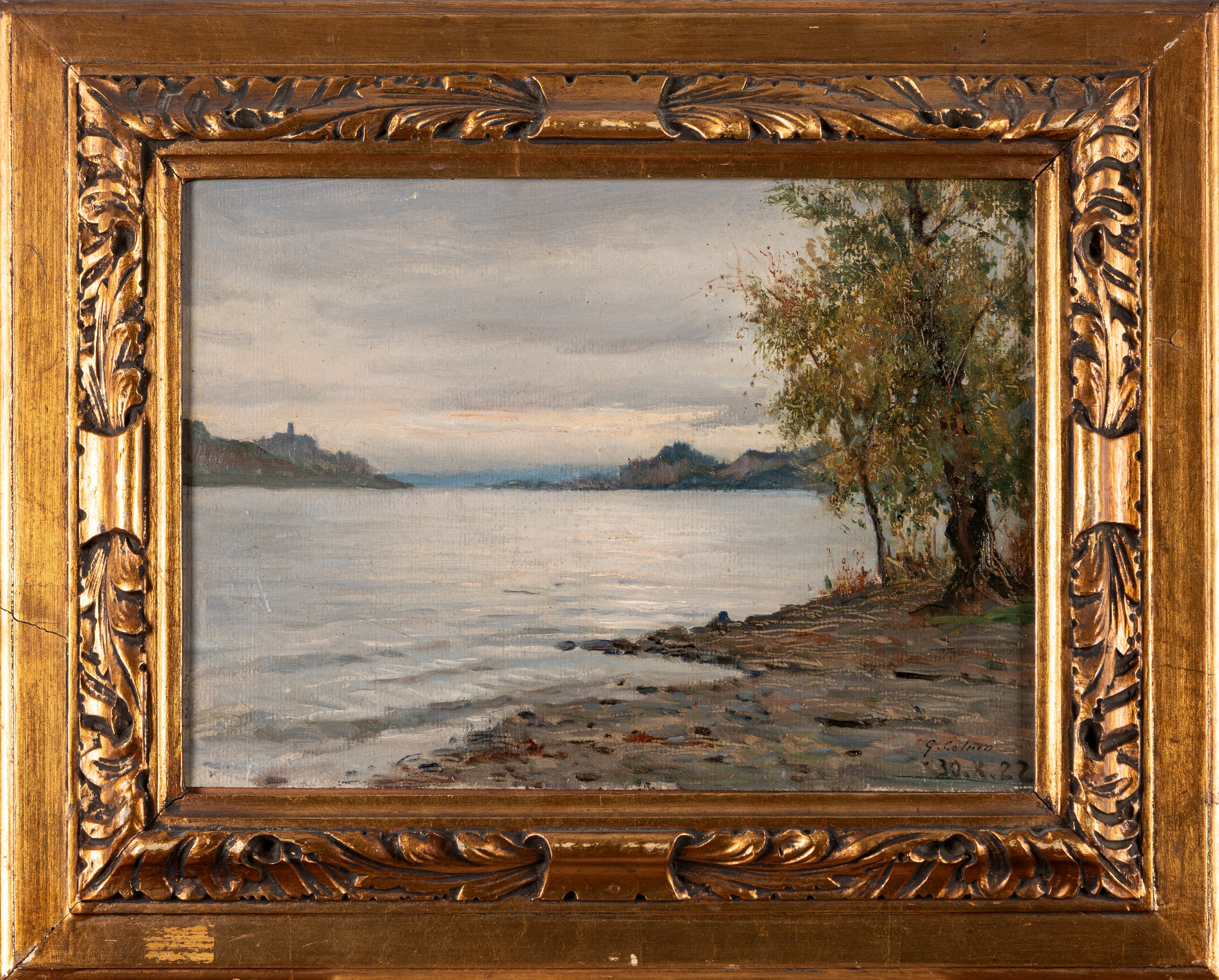 Giovanni Colmo - Verso Angera, olio su cartoncino