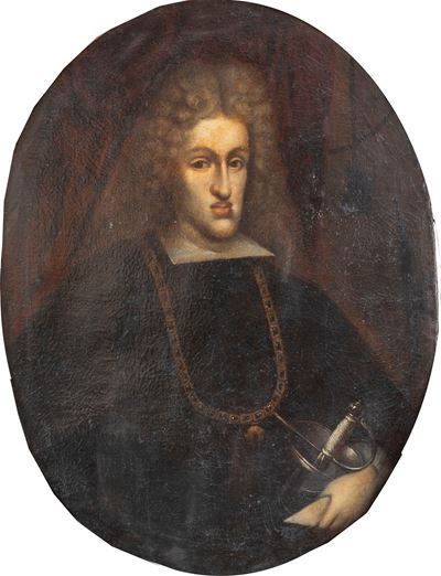 Ritratto di Carlo II di Spagna, olio su tela in ovale