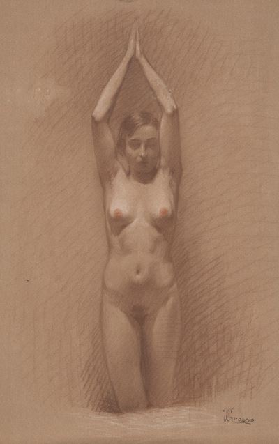 Nudo femminile, tecnica mista su carta