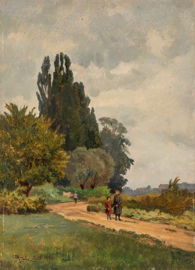 Strada di campagna, olio su cartone
