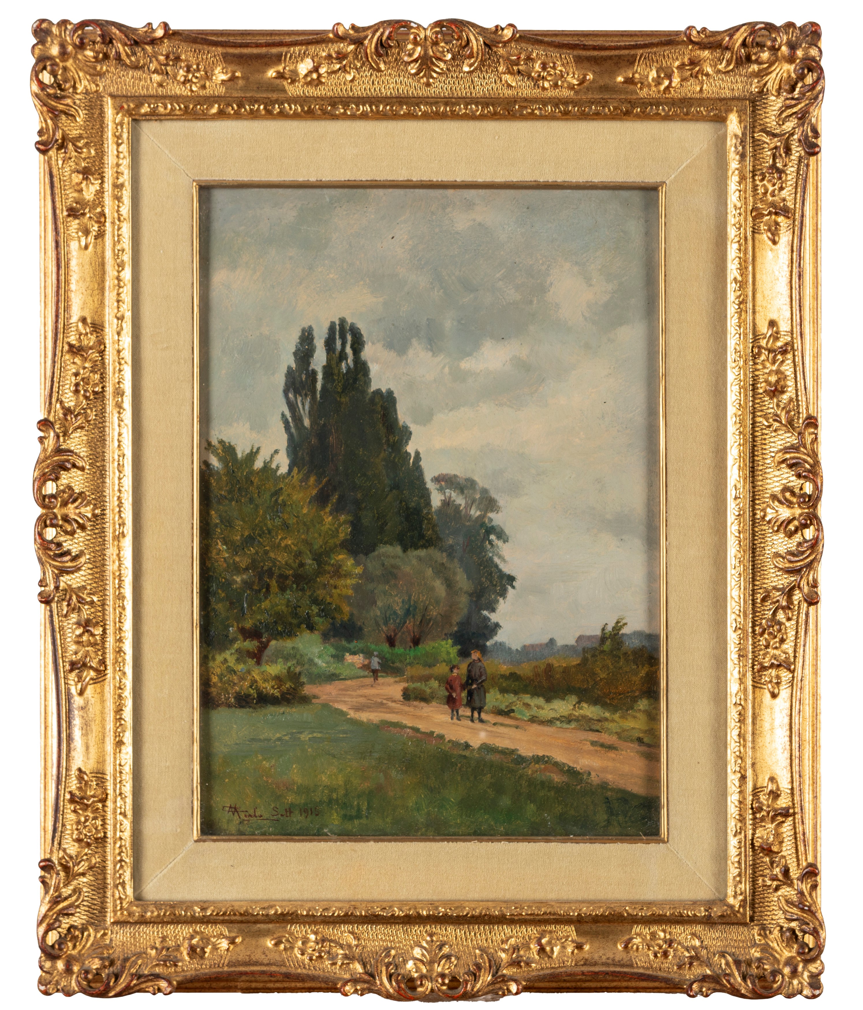 Camillo Merlo - Strada di campagna, olio su cartone