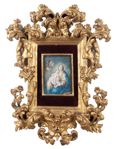 Madonna con Bambino e angeli, olio su carta