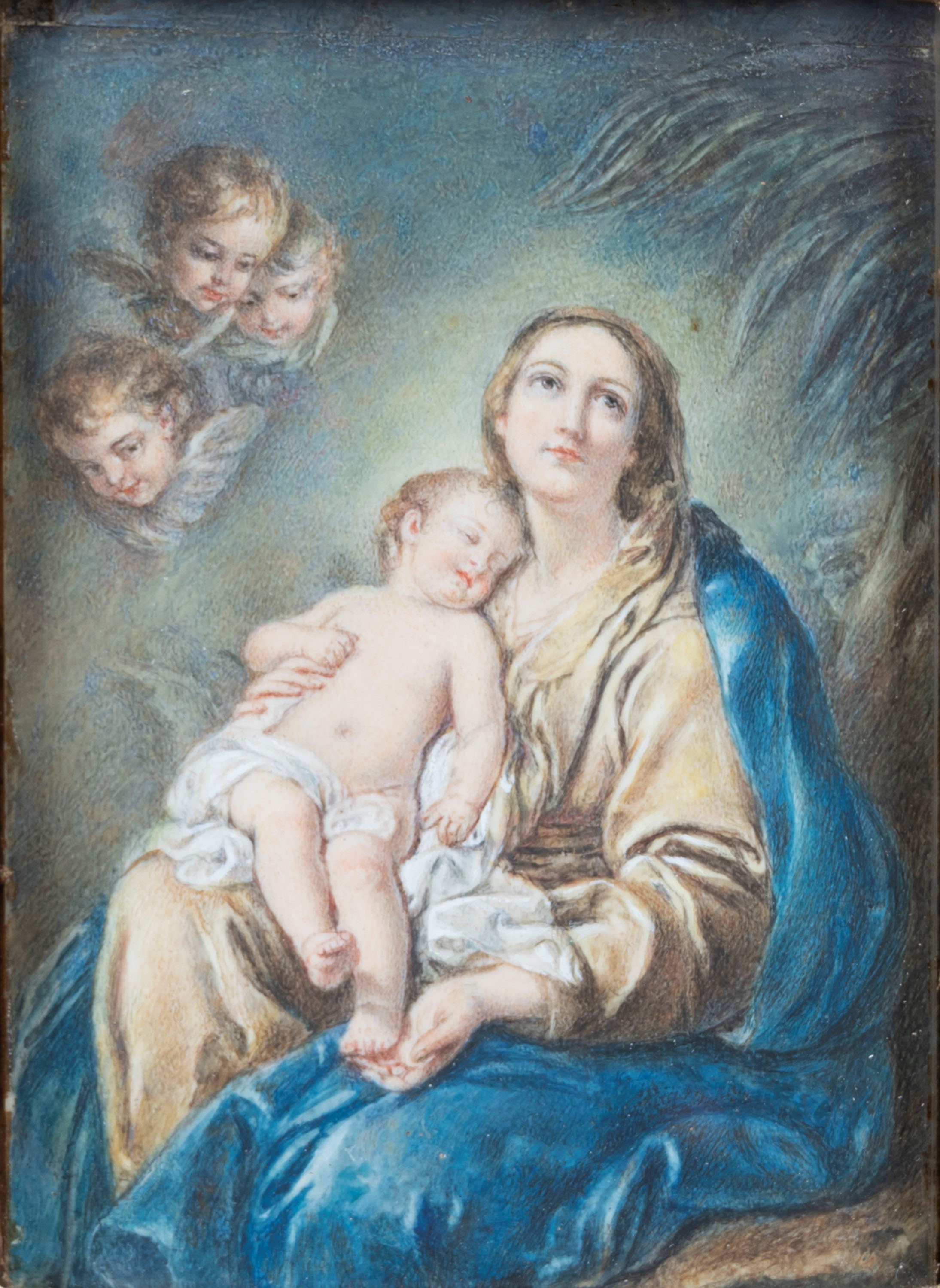 Scuola Italiana, Secolo XIX - Madonna con Bambino e angeli, olio su carta