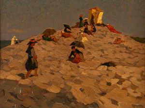 Attribuito a Emilio Gola (Milano 1851-1923) - Beach in Alassio