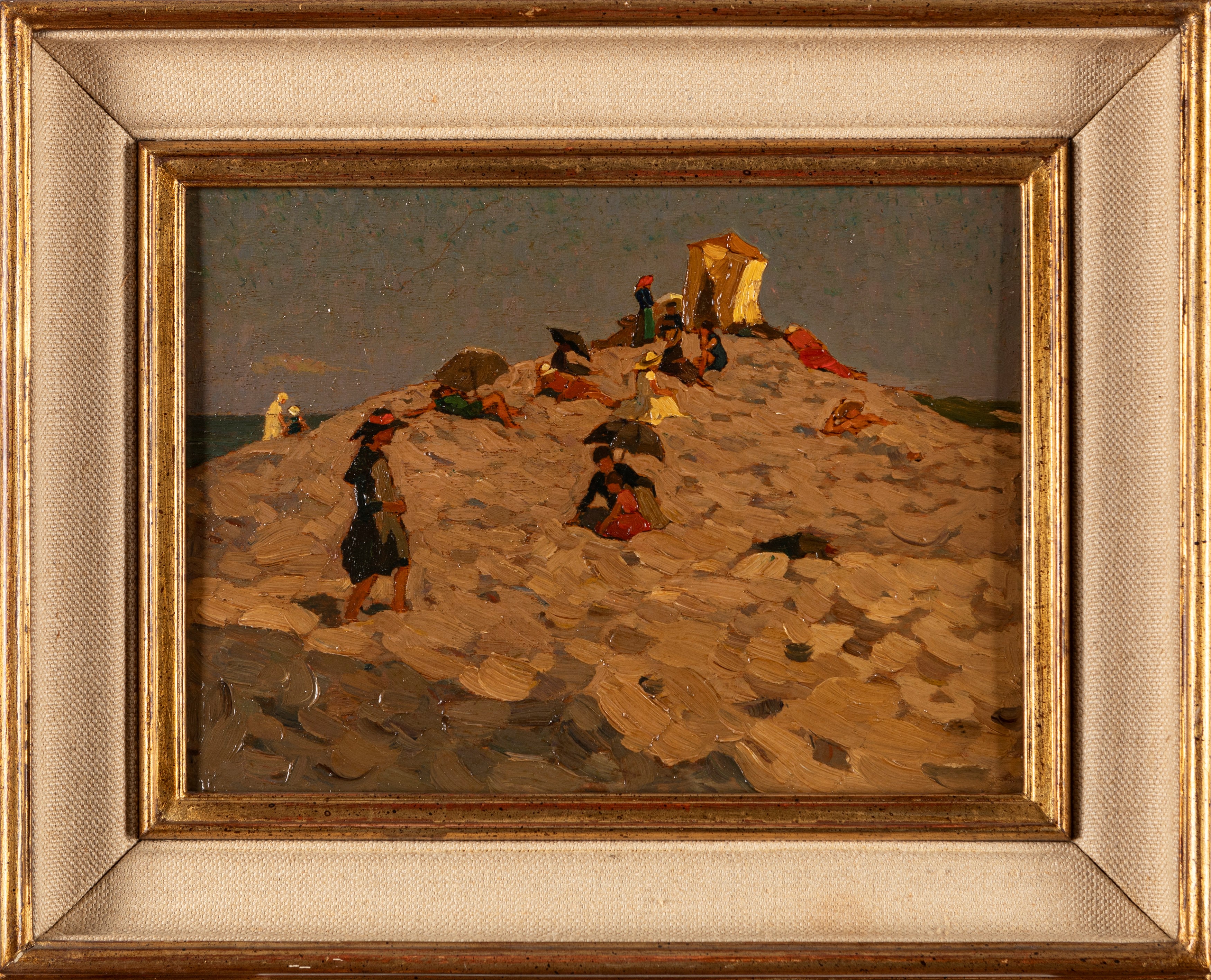 Attribuito a Emilio Gola (milano 1851-1923) - Anonimo, Spiaggia ad Alassio, olio su tavola