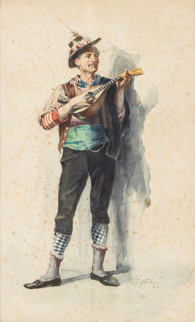 M. Fortuny, Suonatore di mandolino, acquerello su carta