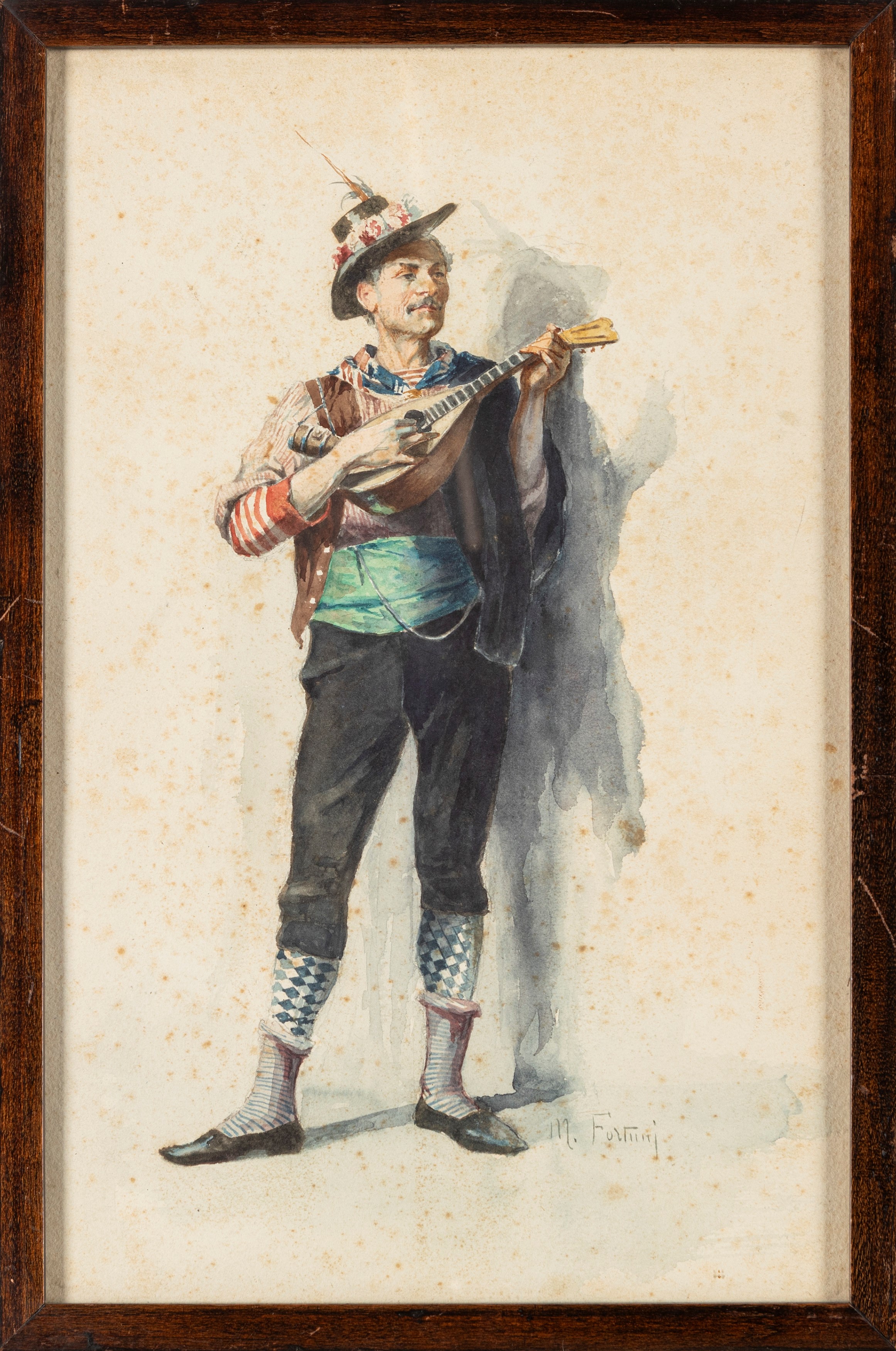 Scuola del Secolo XIX - M. Fortuny, Suonatore di mandolino, acquerello su carta