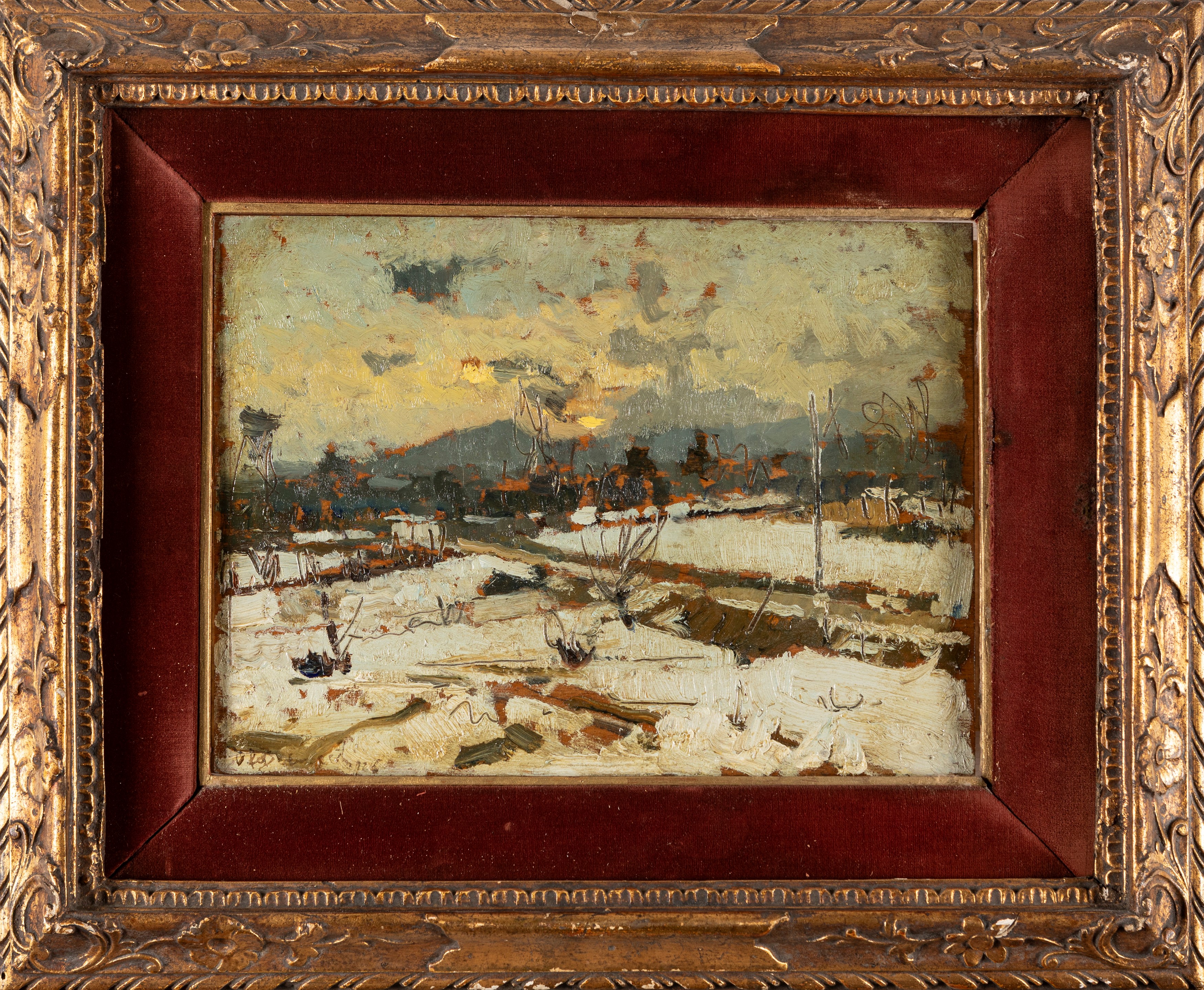 Domenico De Bernardi - Neve di sera, olio su tavola
