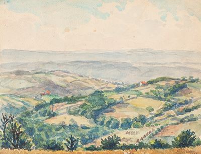 Colline toscane, acquerello su carta