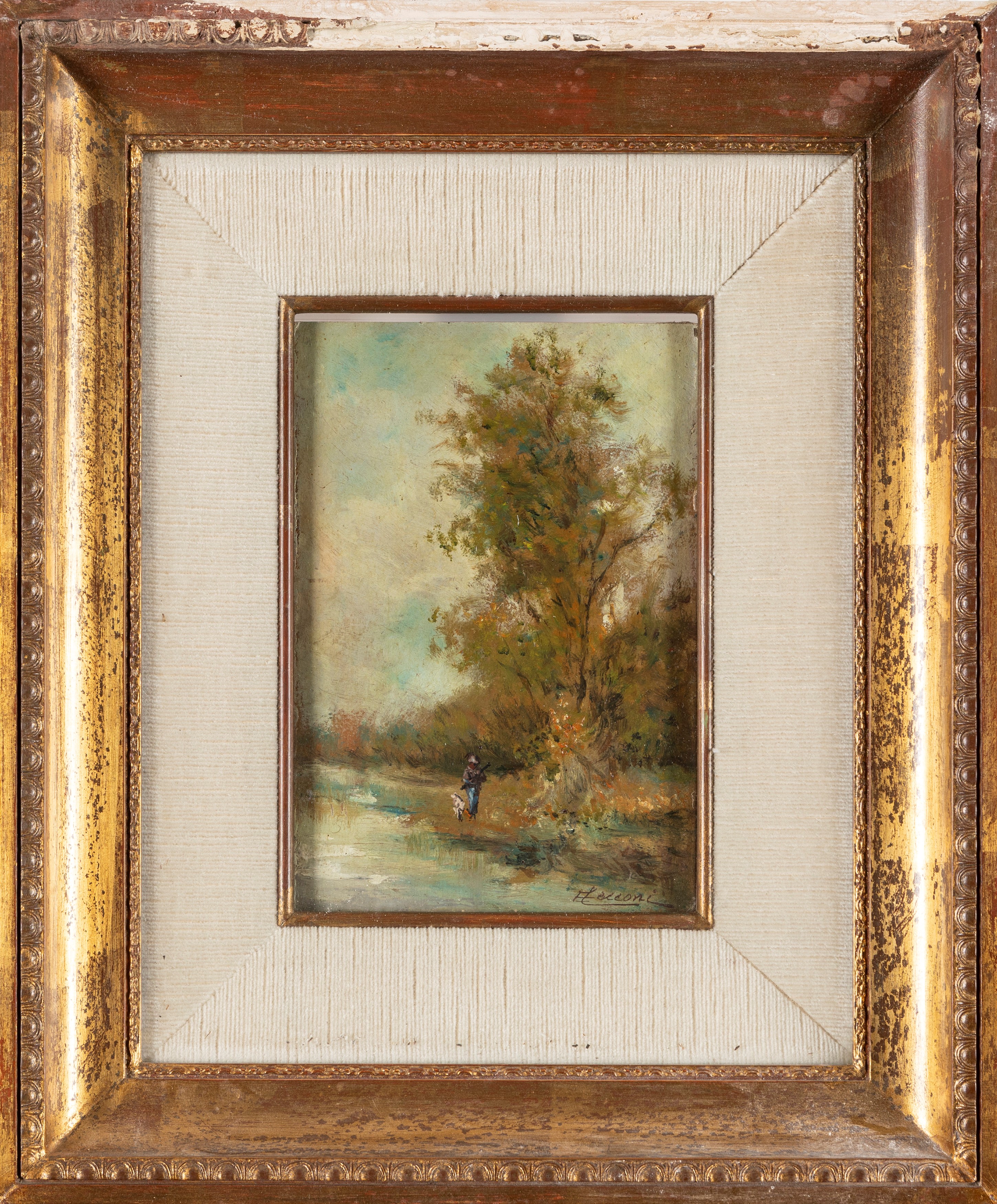 Eugenio Cecconi - Cacciatore in Maremma, olio su cartone
