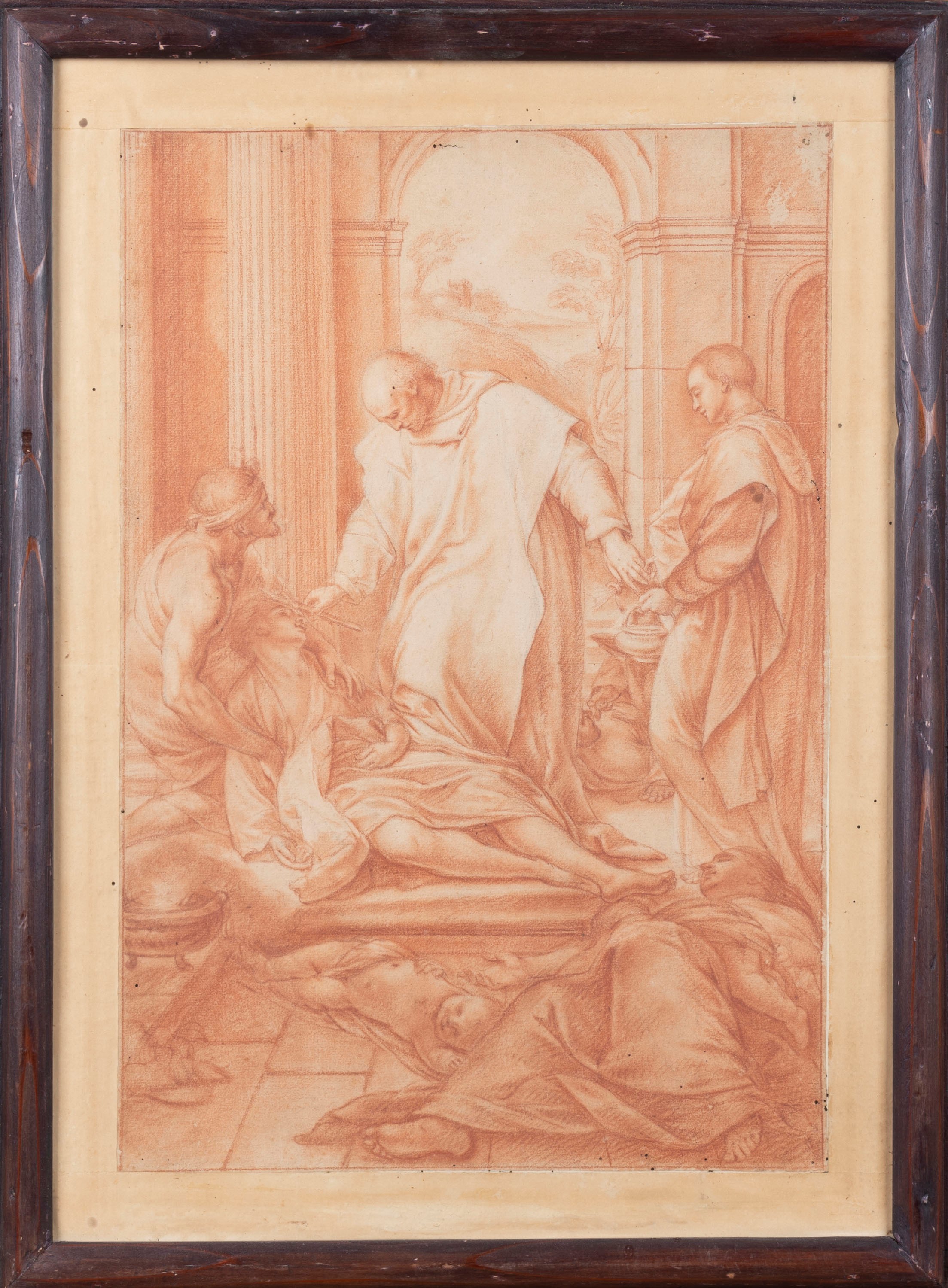 Scuola Romana, Secolo XVIII - Scuola romana, Miracolo di un santo, sanguigna su carta