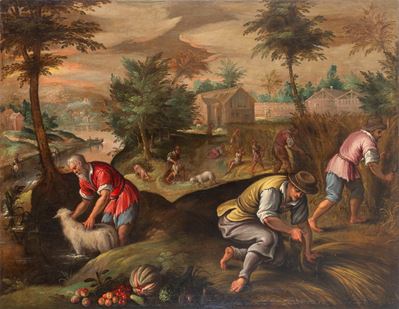 Autore non identificato, Estate (La mietitura), olio su tela