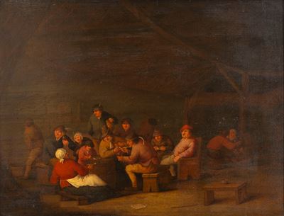 Scena di vita popolare in un interno (I bevitori), olio su tavola