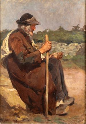 Landscape with sitting shepherd