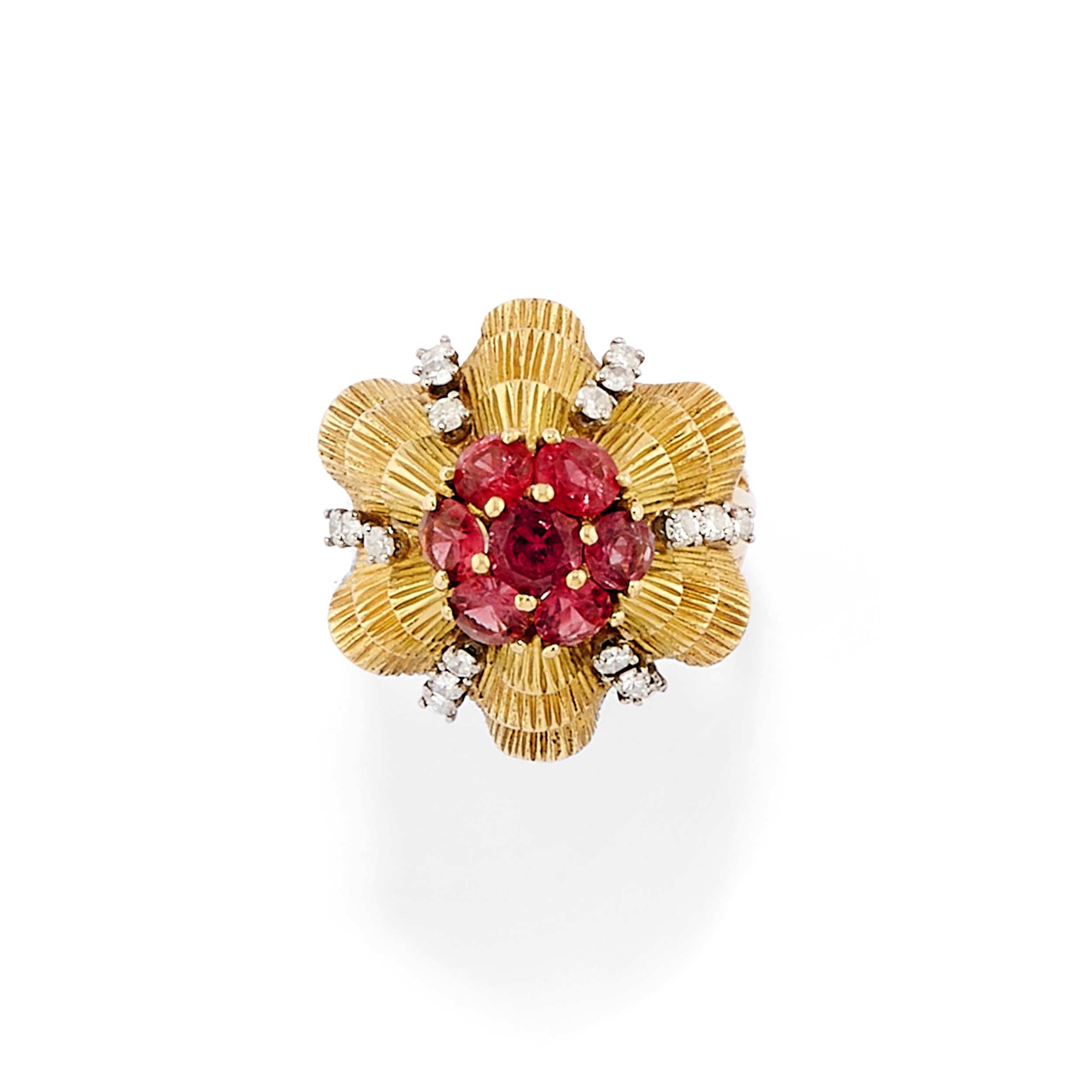 Cartier, Demi-parure in oro giallo 18k con rubini e diamanti
