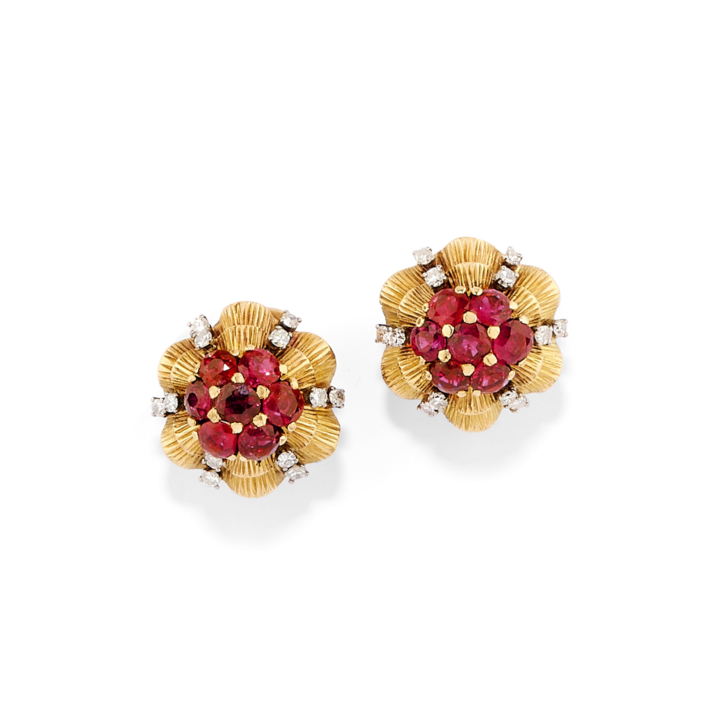 Cartier, Demi-parure in oro giallo 18k con rubini e diamanti