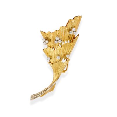 Tiffany & Co., Spilla ventaglio in oro bicolore con diamanti