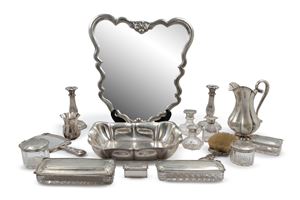 Silver and crystal toilette set