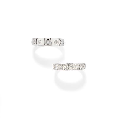 Due anelli in oro bianco 18k con diamanti, misura 12 e 18