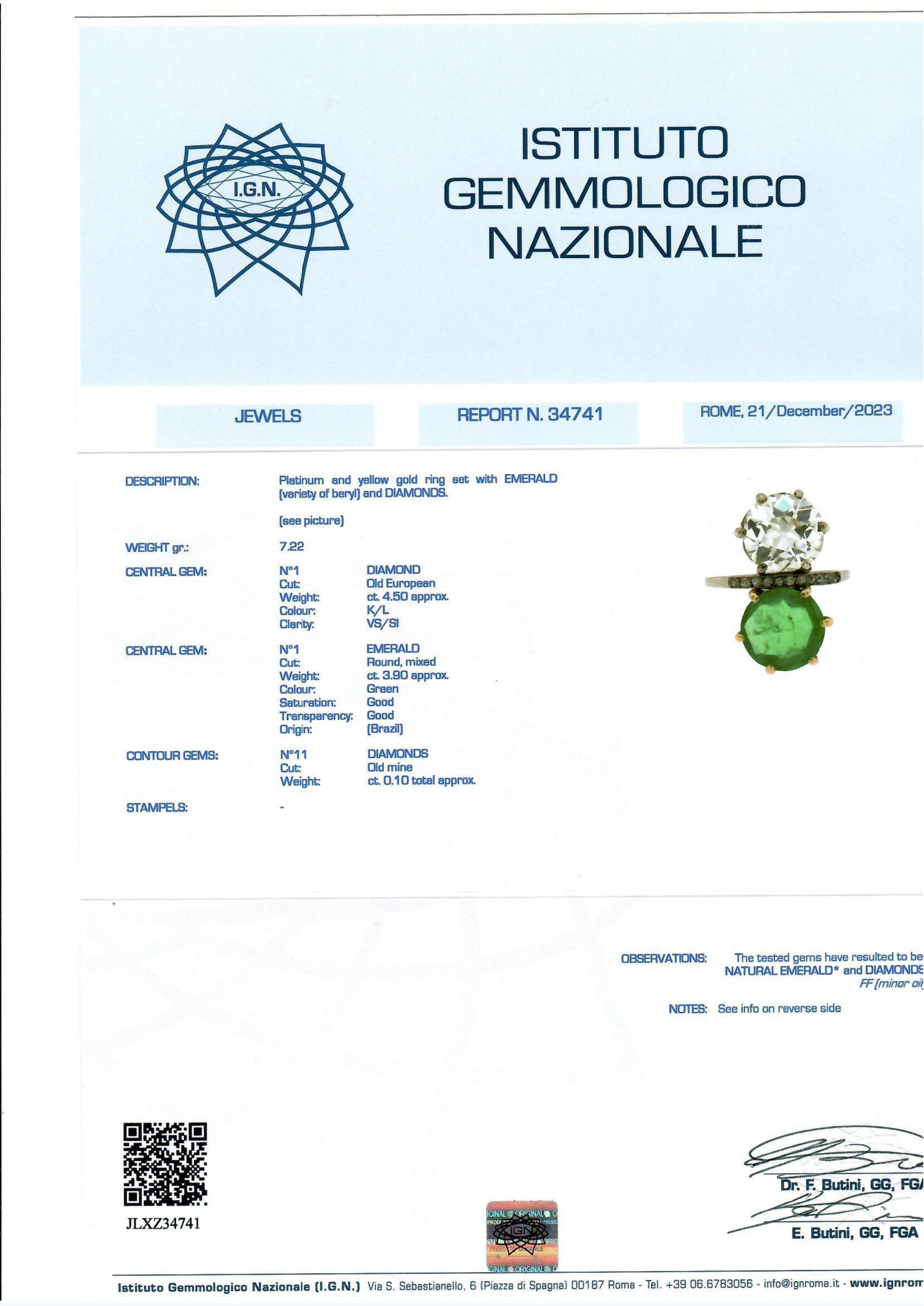 Importante Anello con Diamante e Smeraldo