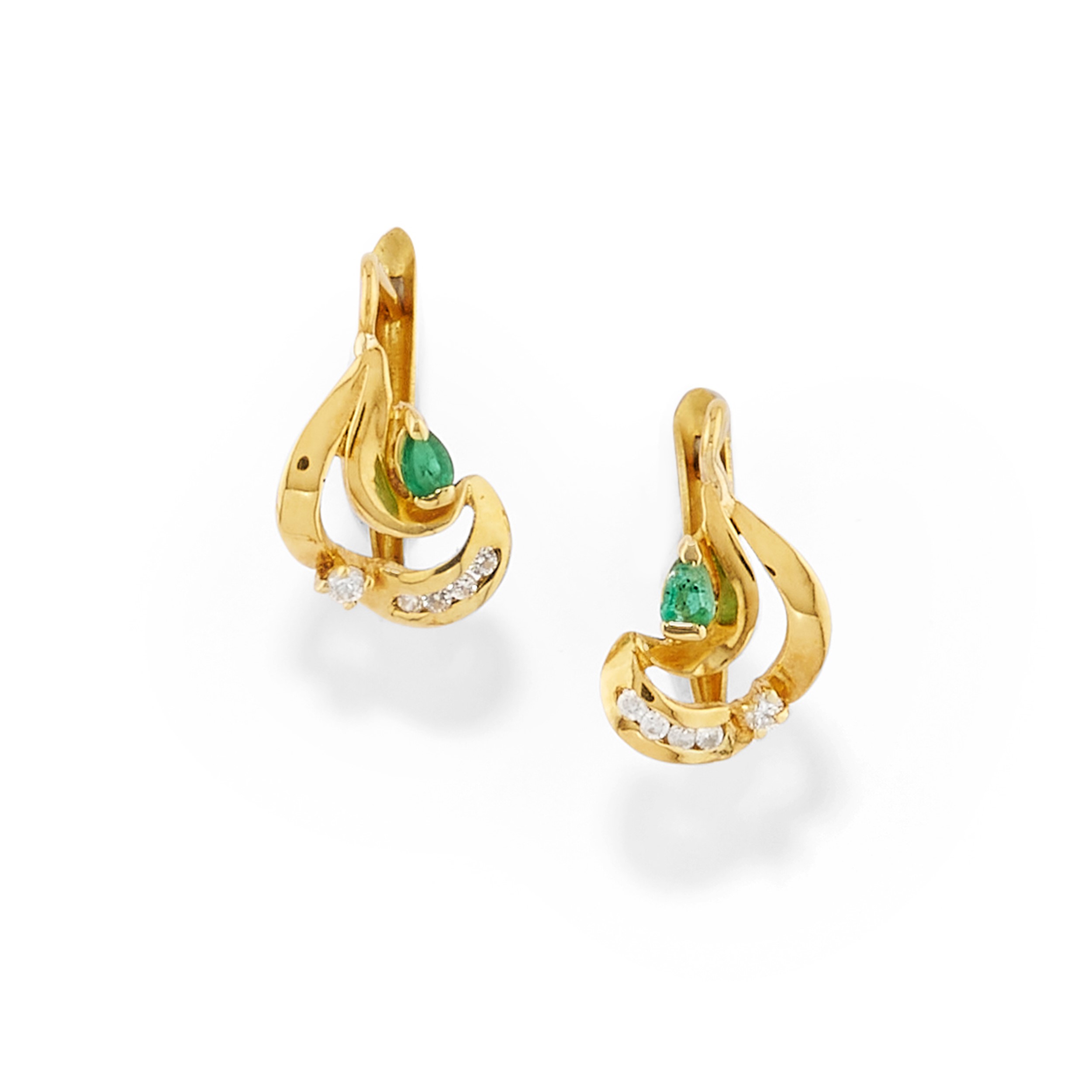 Demi Parure in oro giallo 18k con smeraldi e pietre incolori