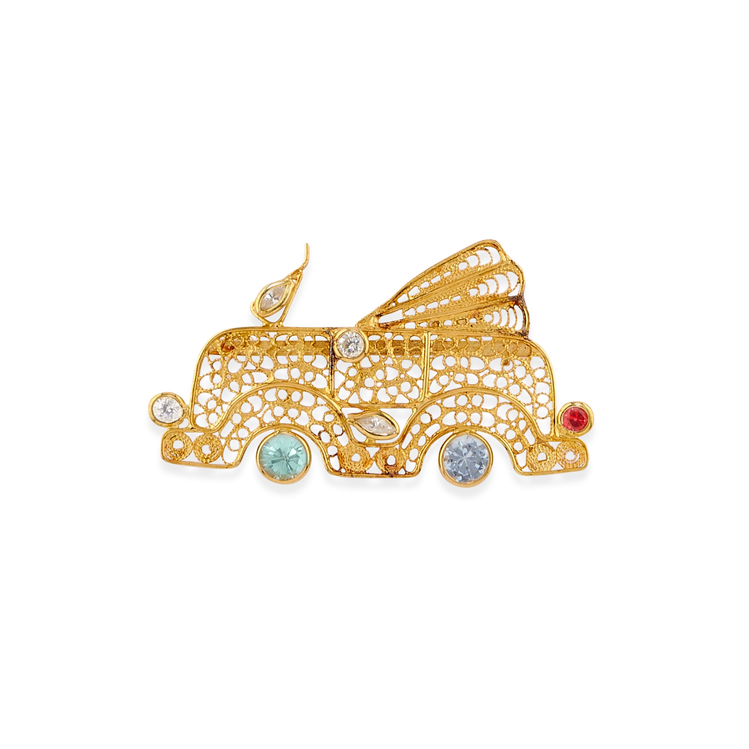 Due spille in oro giallo 18k con pietre colorate