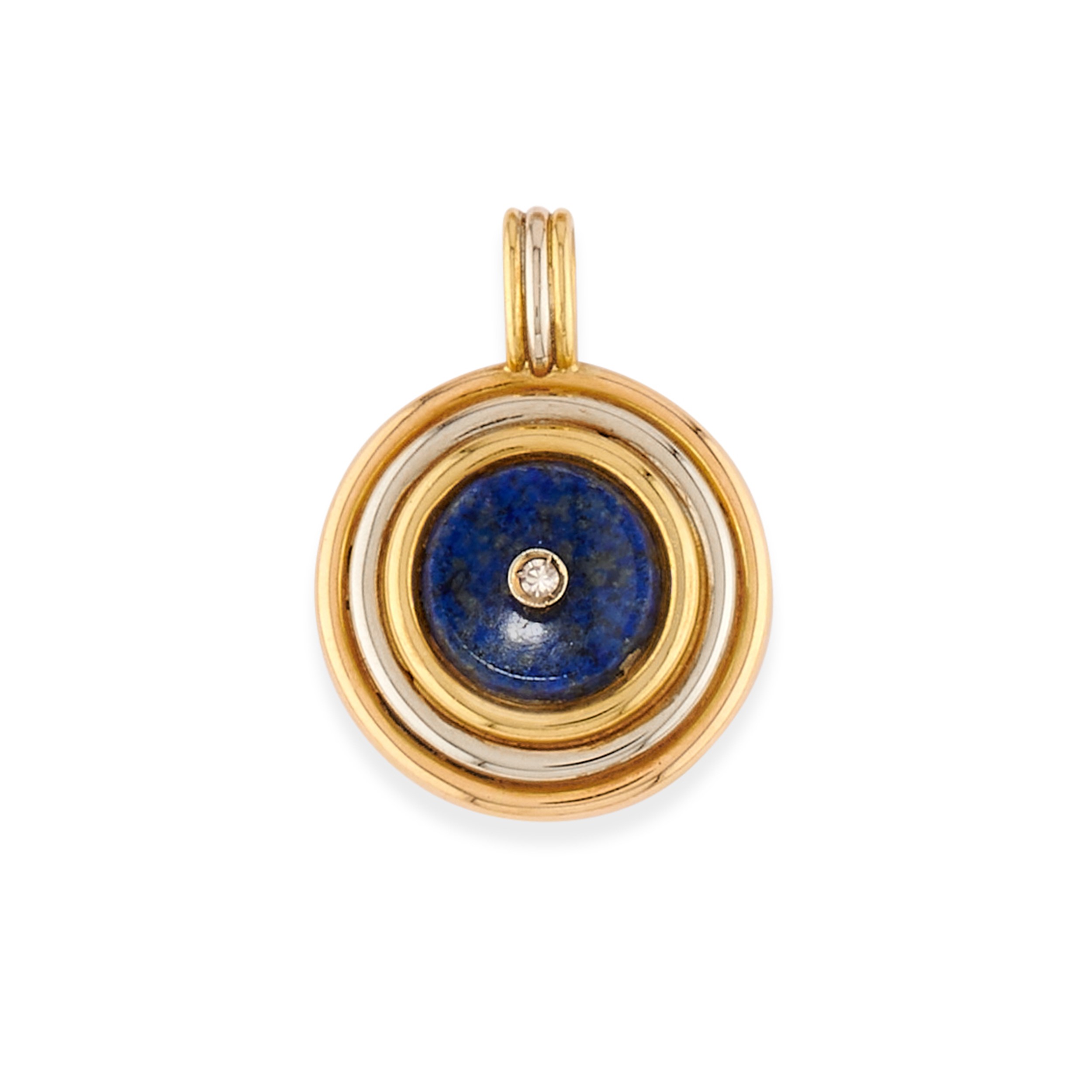 Pendente in oro giallo 18k con elementi in madreperla, lapislazzuli e diamante