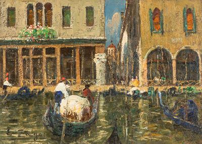 In gondola, olio su compensato