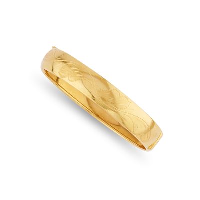 Bracciale rigido in oro giallo 18k con decorazioni fogliacee