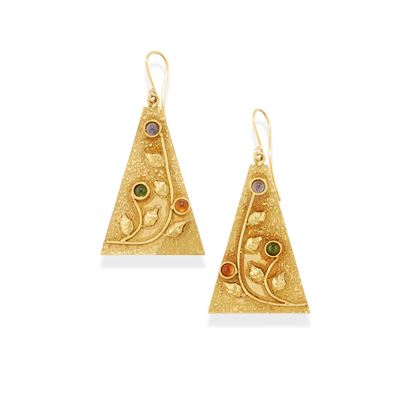 Orecchini in oro giallo 18k con pietre colorate cabochon