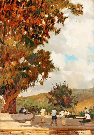 Al parco, olio su compensato